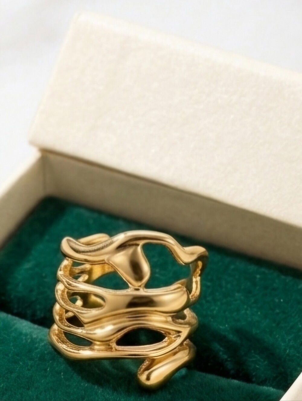 Gold Abstract Cage Ring with Modern Design